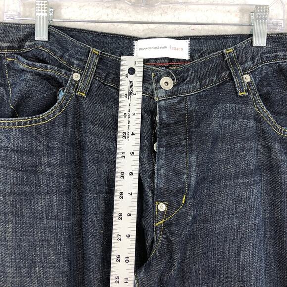 Paper Denim & Cloth Alec Relaxed Bootcut Jeans Mens 36 Blue Dark Wash Button Zip - Picture 3 of 8